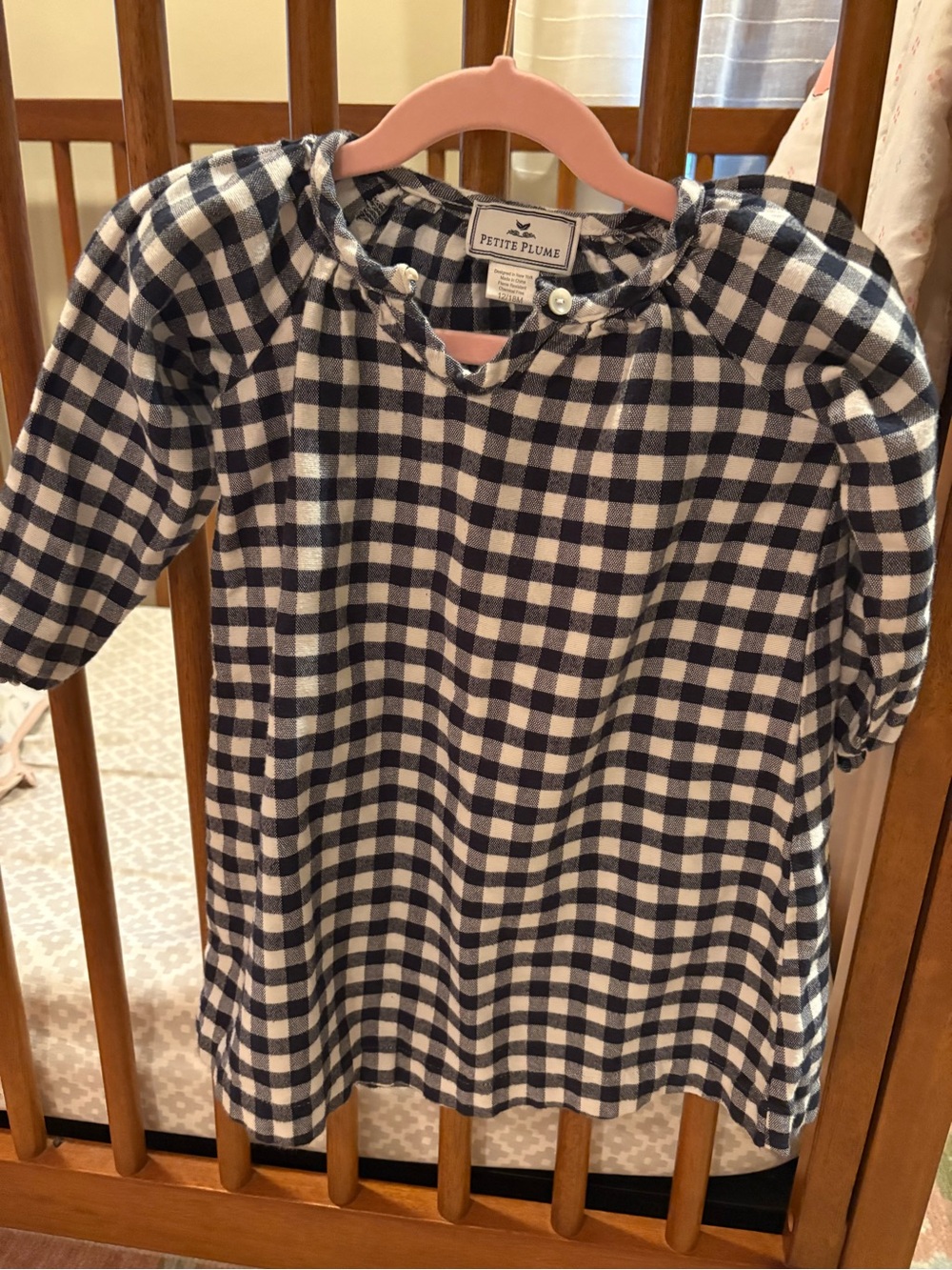 Petite Plume Navy & White Gingham Girls' Dress or nightgown 12-18 months